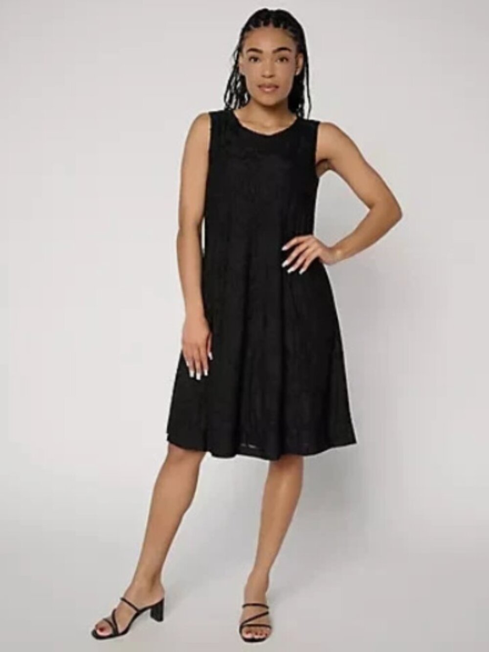 Susan Graver Burnout Knit Sleeveless A-Line Dress-Black-Tall Large-NEW-A722258